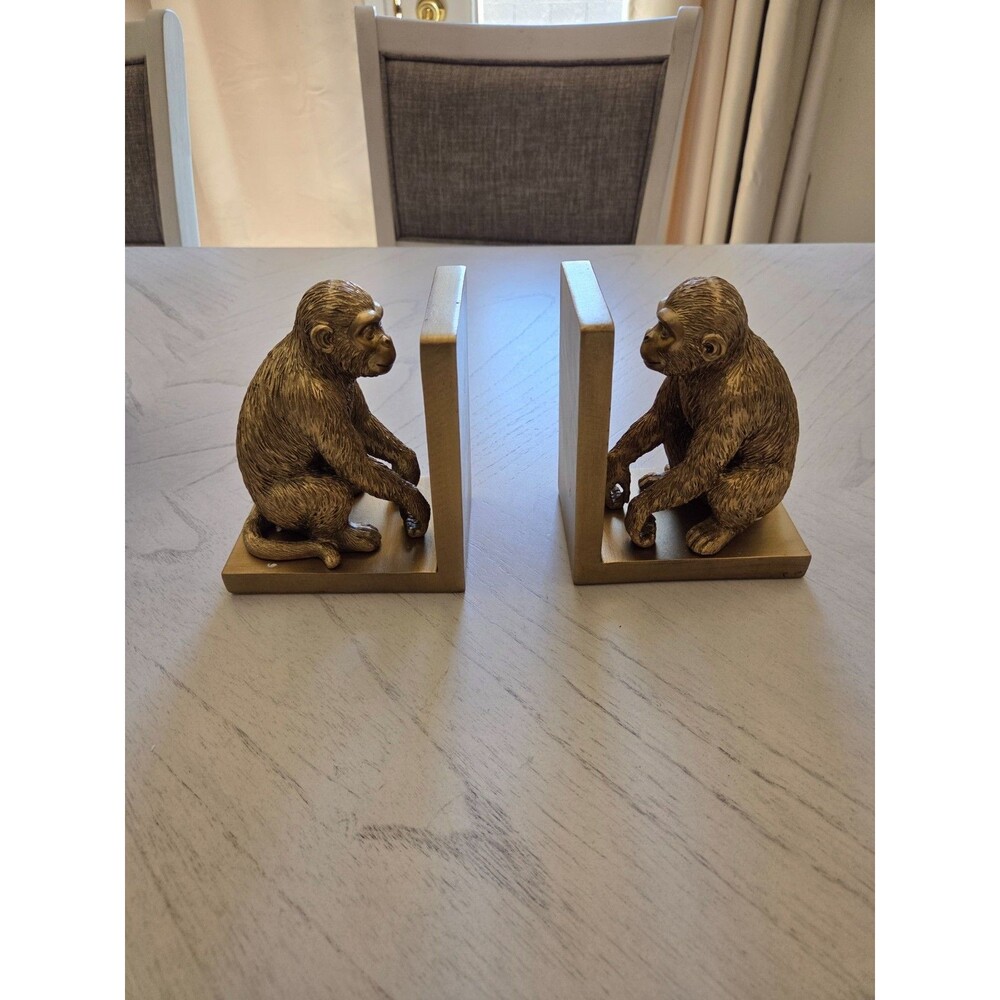 Ziowio 2 Piece Gold Tone Resin Monkey Bookends 5.79"